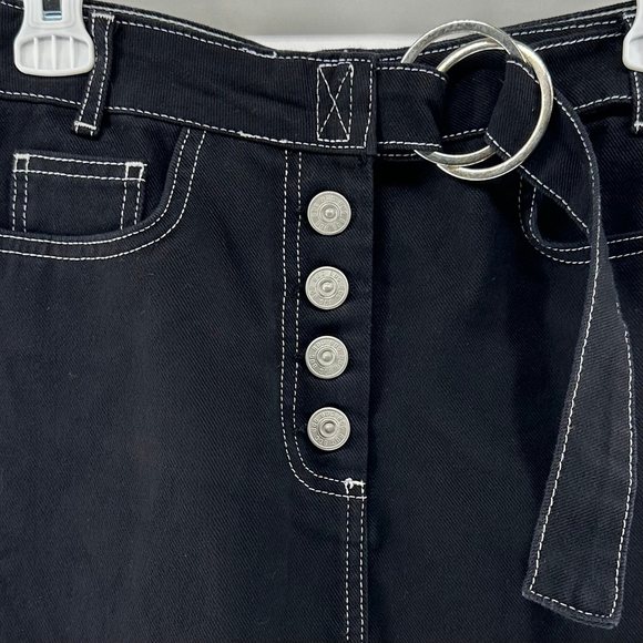 BDG Urban Outfitters BLACK DENIM Skater PUNK Jeans MINI SKIRT w/ Belt WOMENS M - Picture 3 of 7